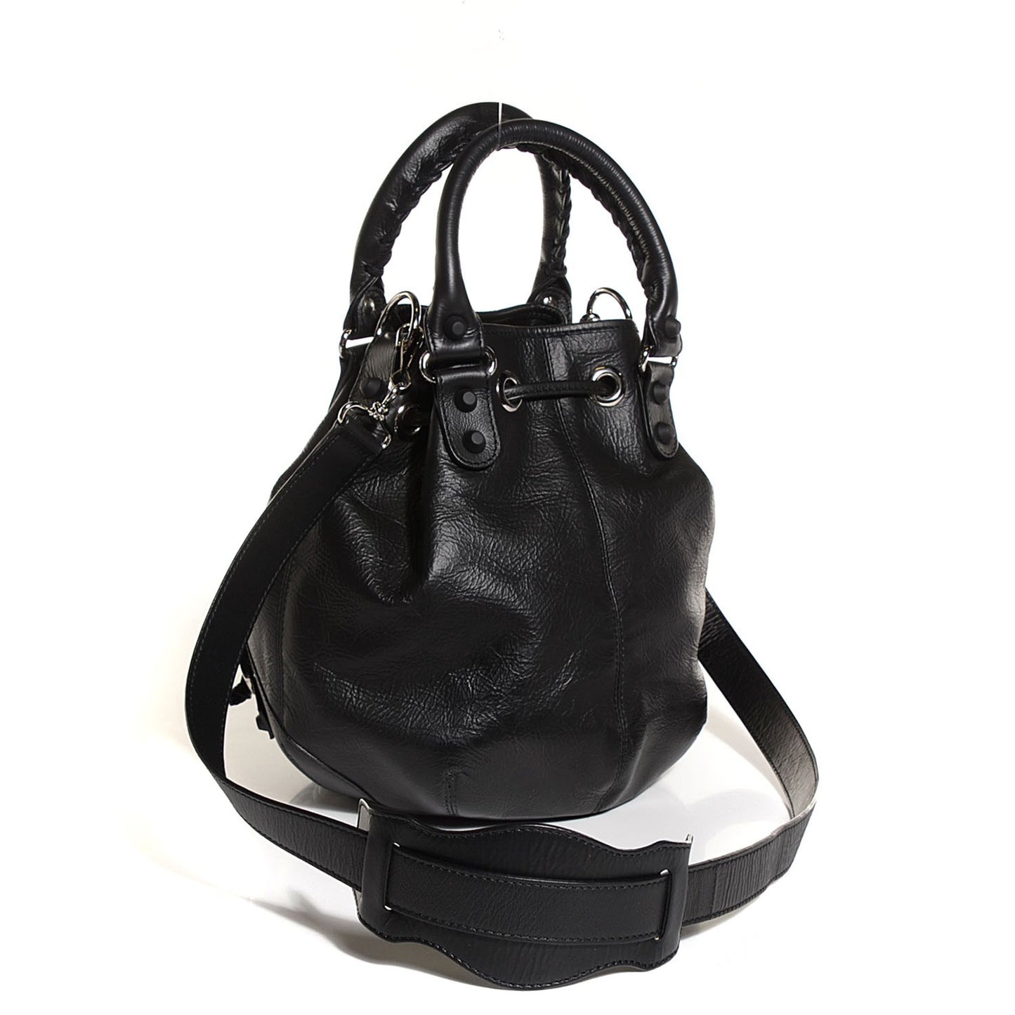 Matte Goatskin Rubber Covered Classic Hardware Mini Pompon Black