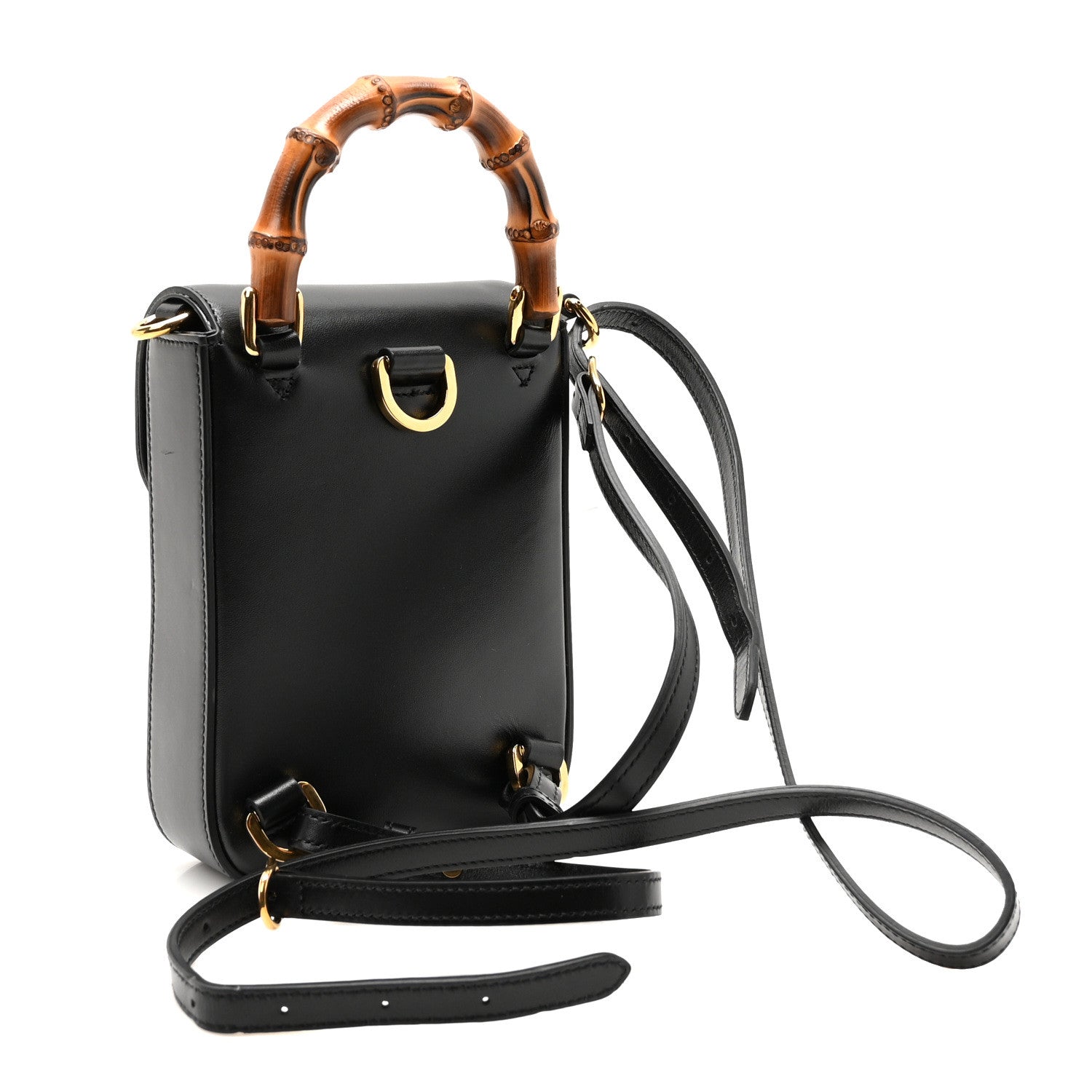 Gucci Calfskin Mini Bamboo Top Handle 3 Way Shoulder Bag Black 3 of 9