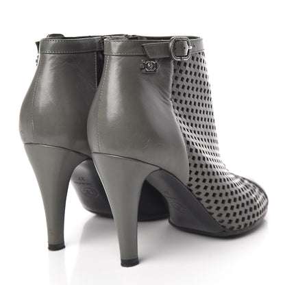 Chanel Perforated Lambskin CC Ankle Boots 37 Grey Black 4 of 15
