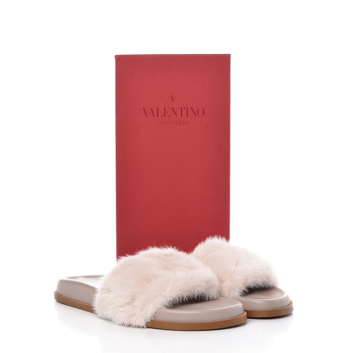 Mink Fur Rockstud Slide Sandals 39 Vapeur