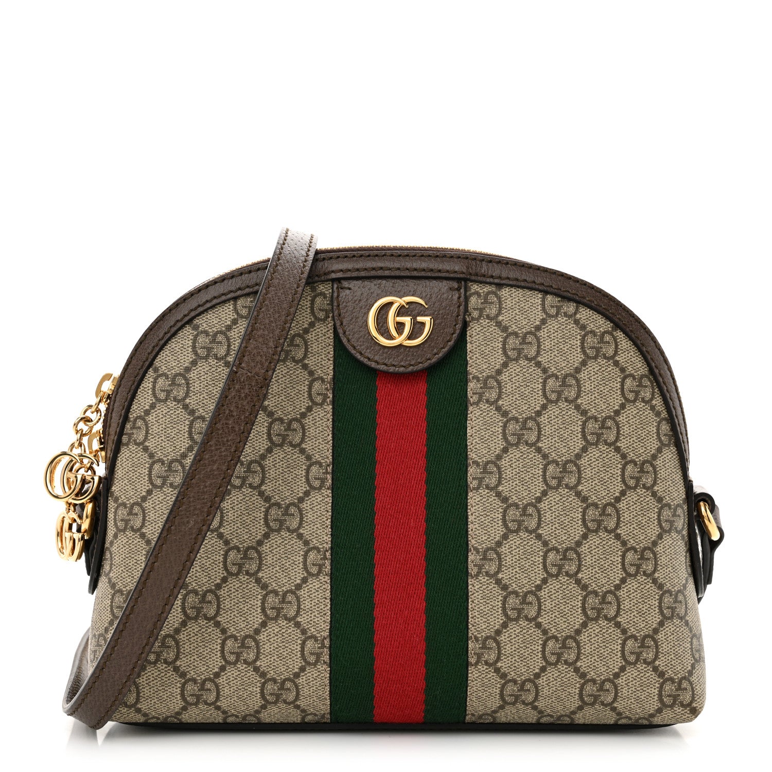 Gucci GG Supreme Monogram Textured Dollar Calfskin Web Small Ophidia Dome Shoulder Bag Beige Ebony New Acero 1 of 11