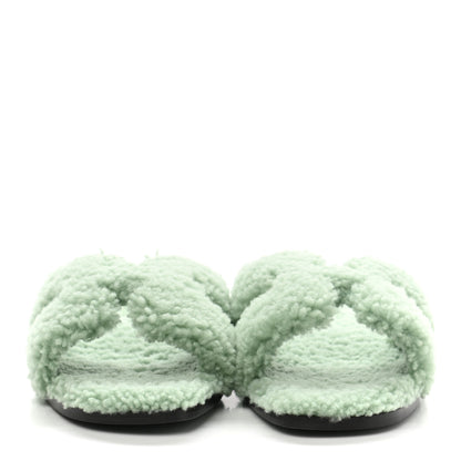 Hermes Woolskin Oran Sandals 37.5 Vert D'Eau 2 of 8