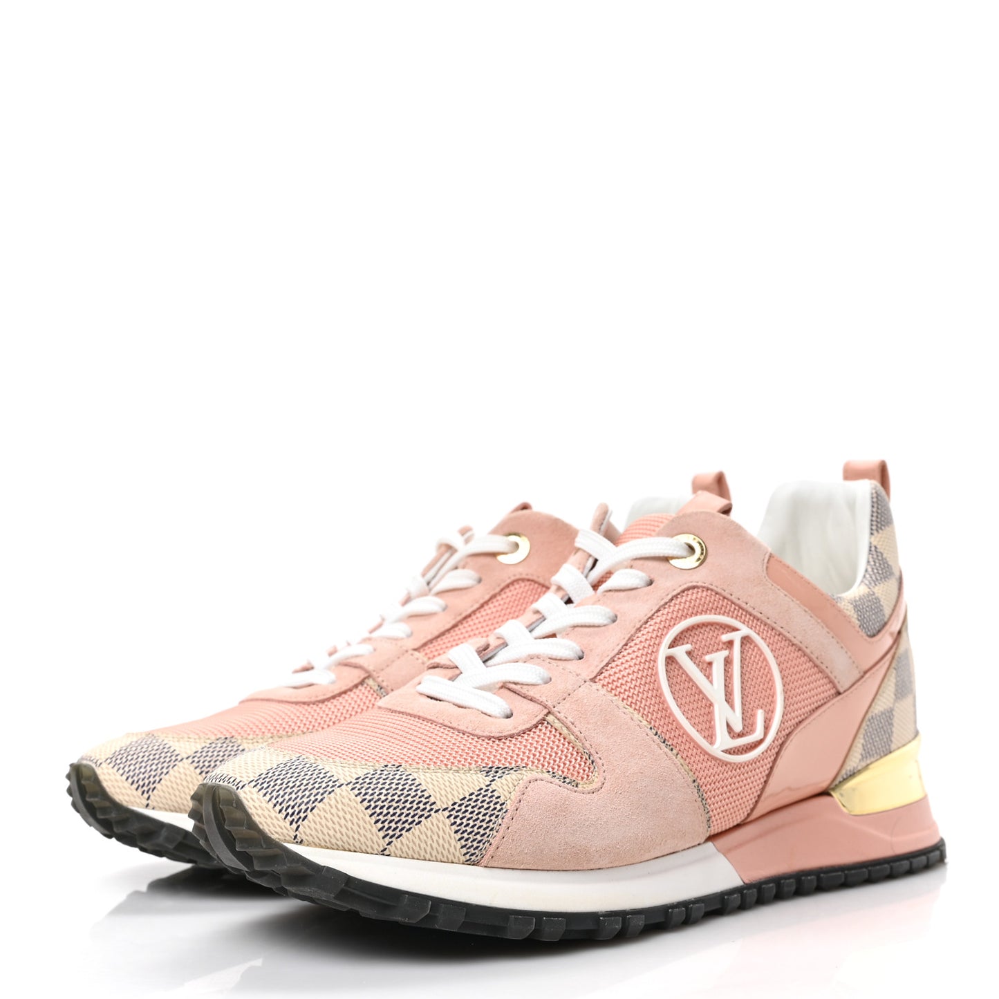 Suede Damier Azur Run Away Sneakers 38 Pink