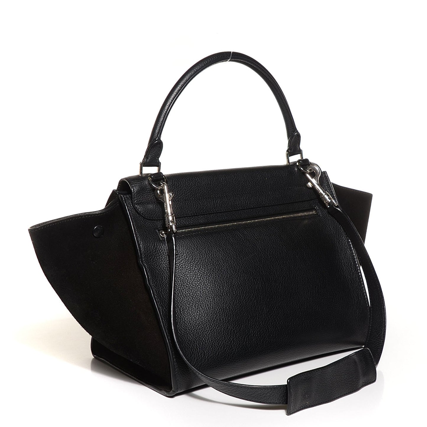 Drummed Calfskin Suede Medium Trapeze Black