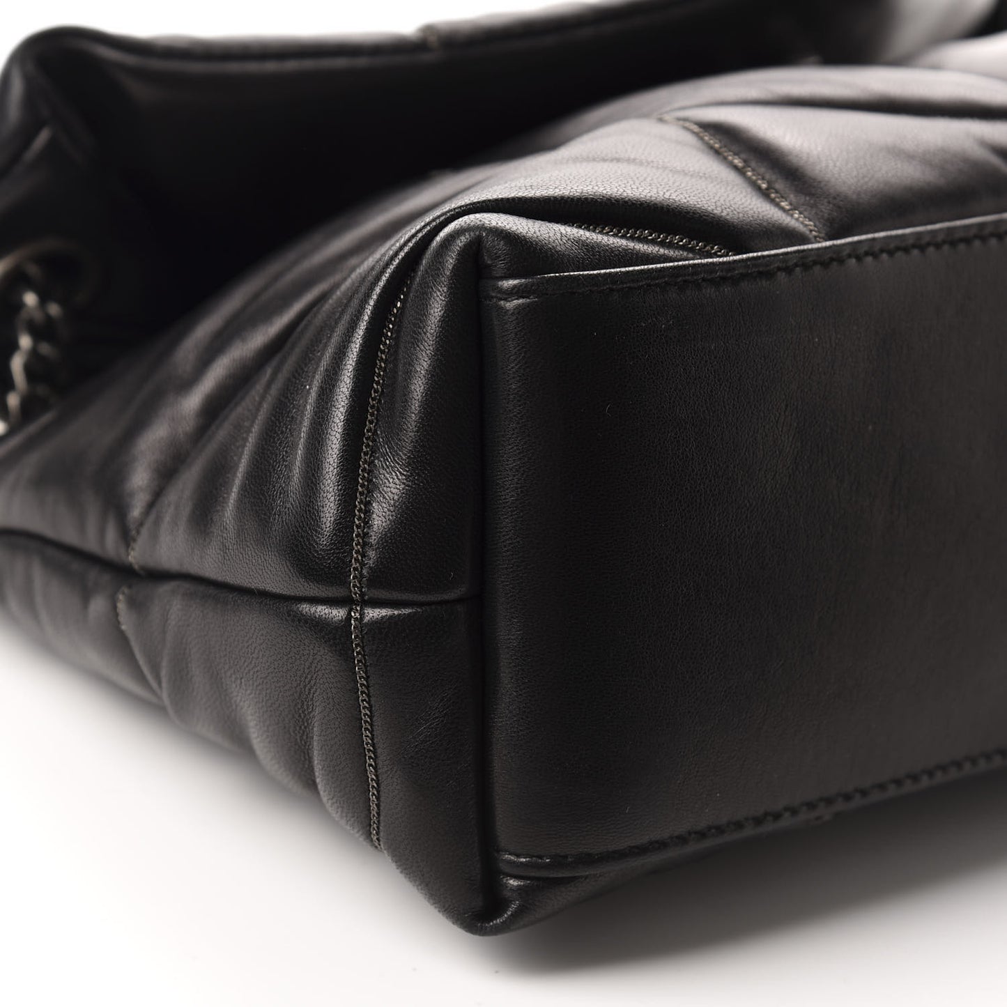 Lambskin Quilted Small Loulou Puffer Monogram Chain Satchel Black