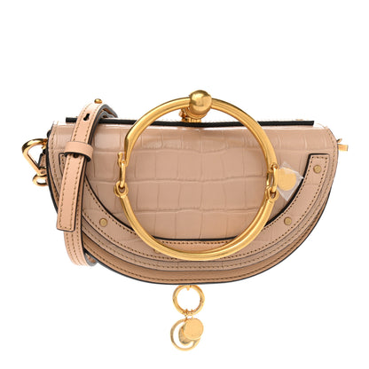 Chloe Calfskin Crocodile Embossed Small Nile Bracelet Minaudiere Bag Nut 1 of 11