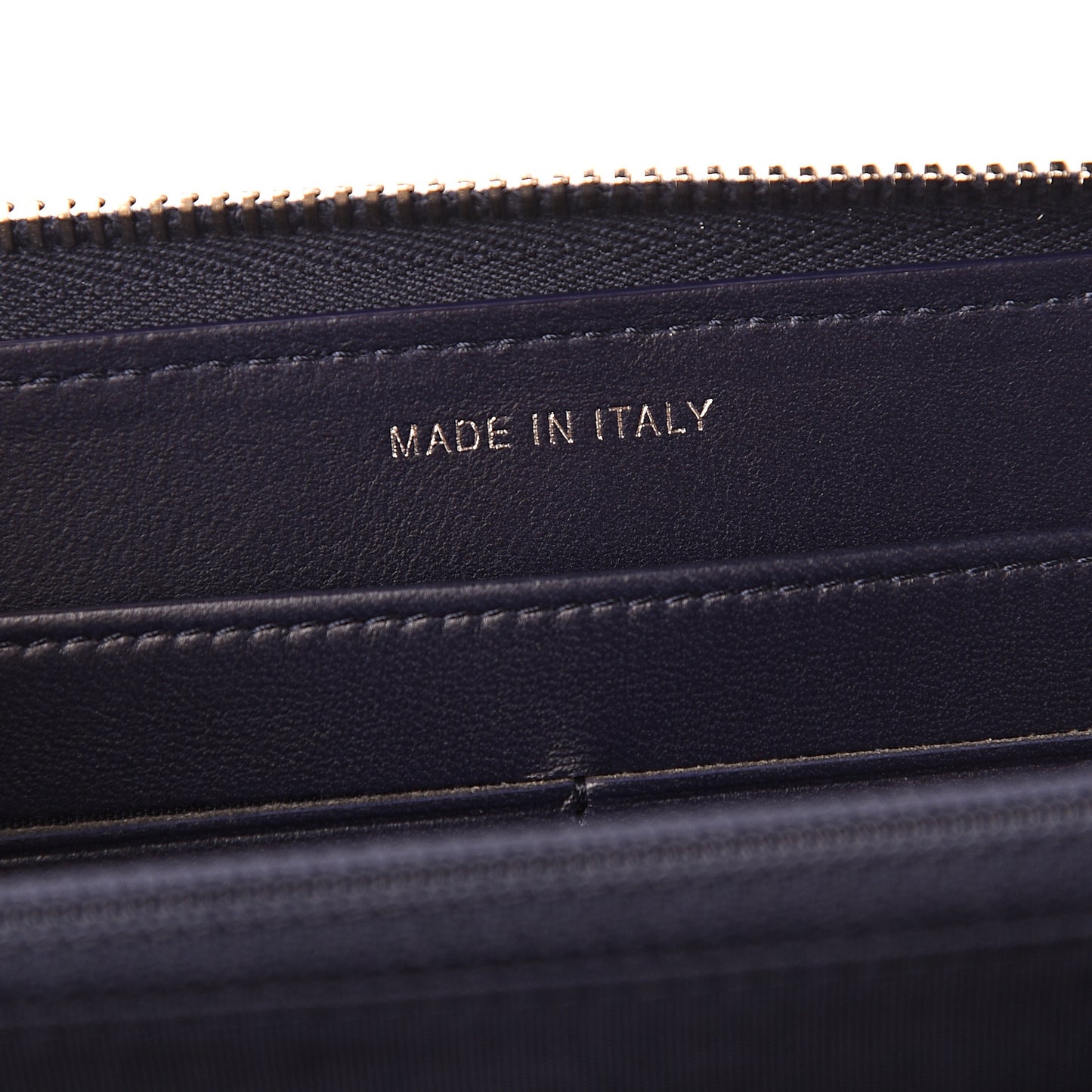 Woven Lambskin Quilted Large Zip Around Wallet Navy