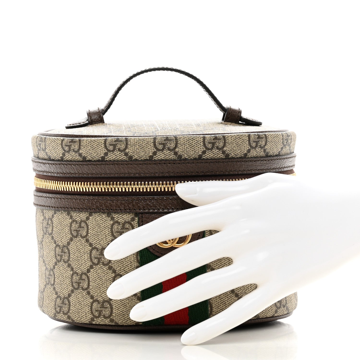 Gucci GG Supreme Monogram Textured Calfskin Web Ophidia Vanity Cosmetic Case Beige Ebony New Acero 3 of 9