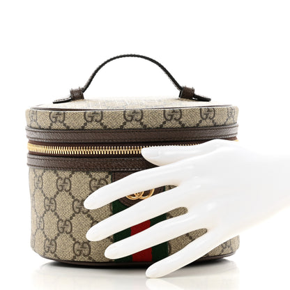 Gucci GG Supreme Monogram Textured Calfskin Web Ophidia Vanity Cosmetic Case Beige Ebony New Acero 3 of 9