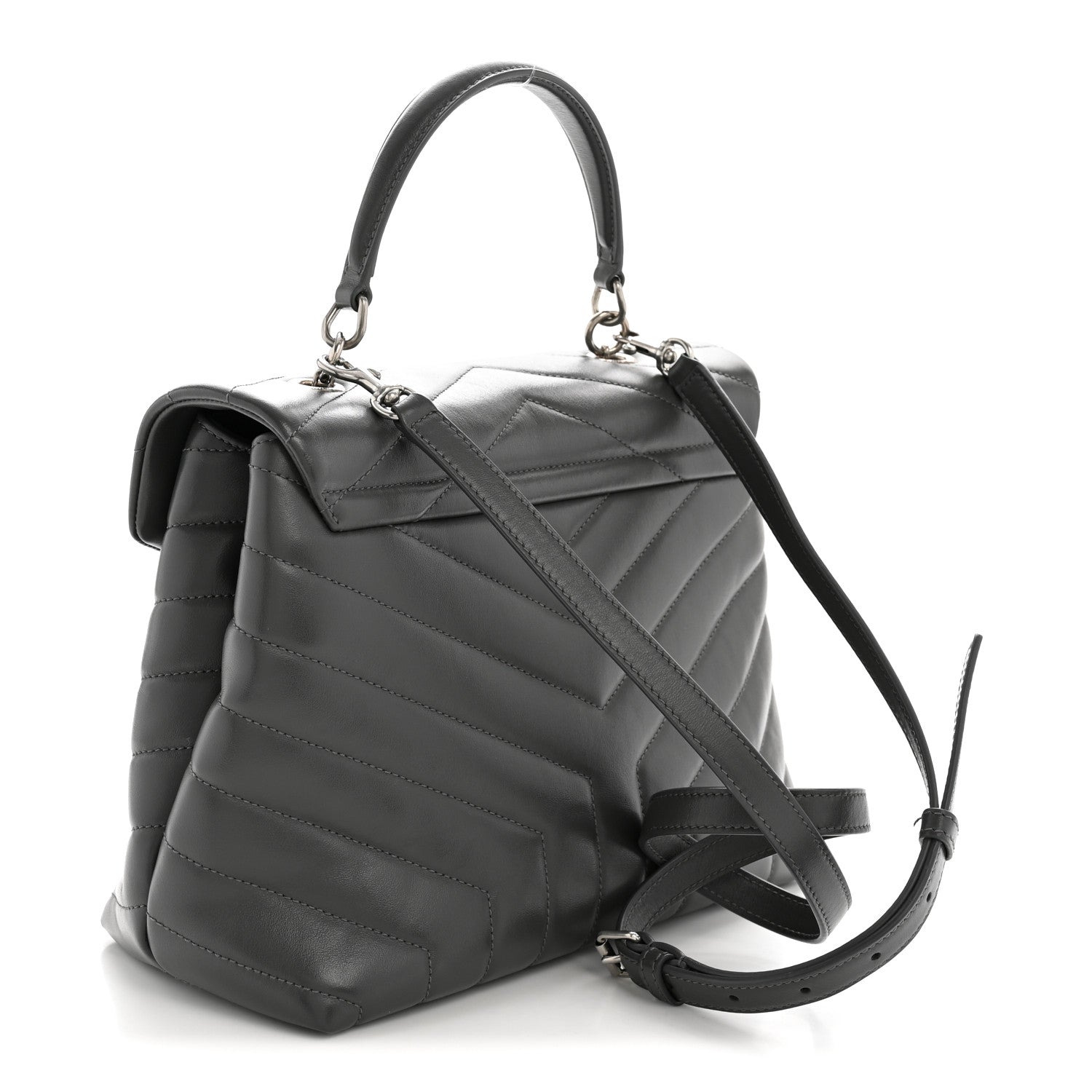 Saint Laurent Calfskin Y Quilted Monogram Medium LouLou Satchel Storm 3 of 13