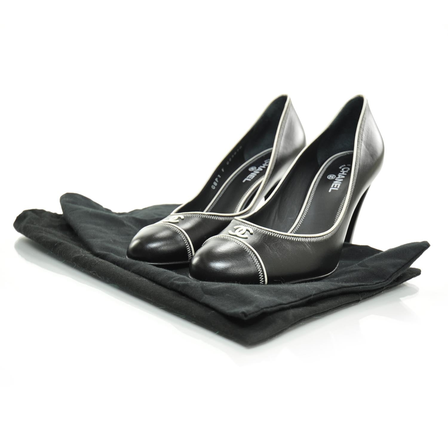 Chanel Leather CC Heels 38 Black 3 of 8