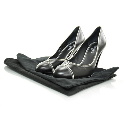 Chanel Leather CC Heels 38 Black 3 of 8