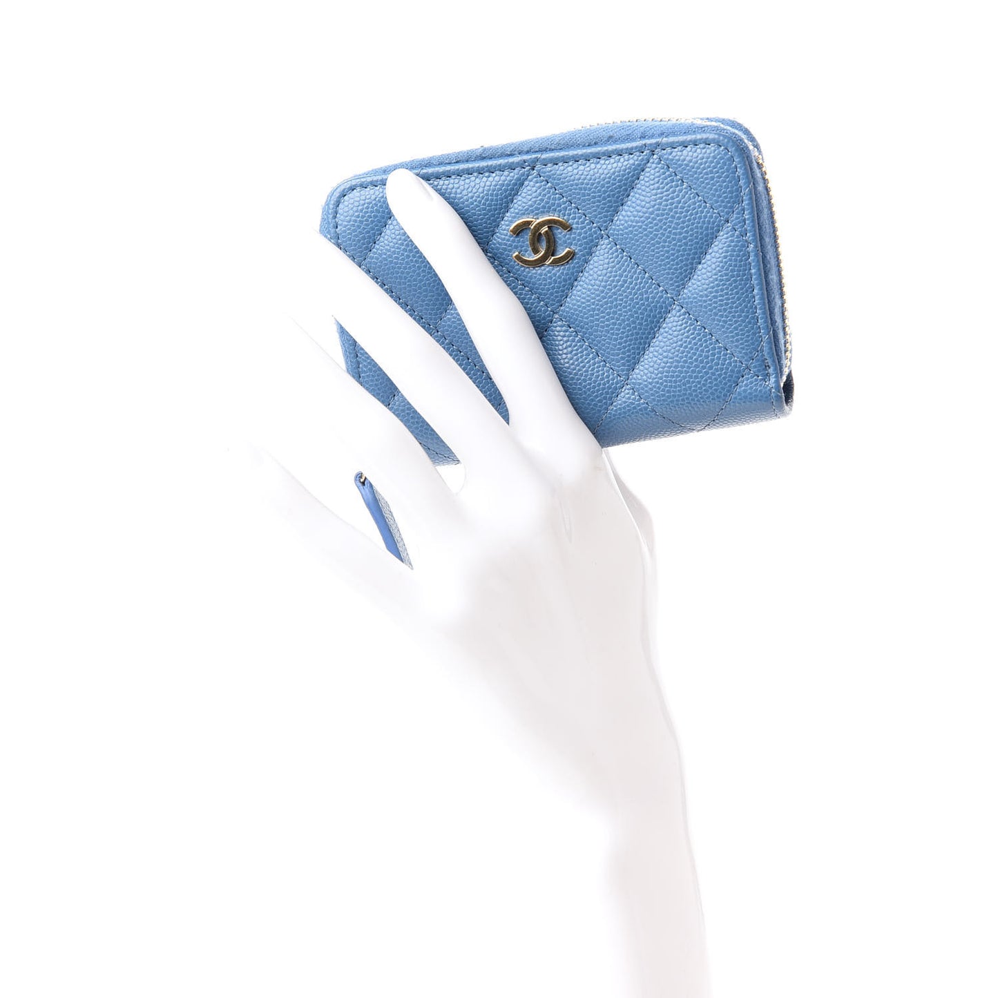 Caviar Quilted Zip Coin Purse Blue