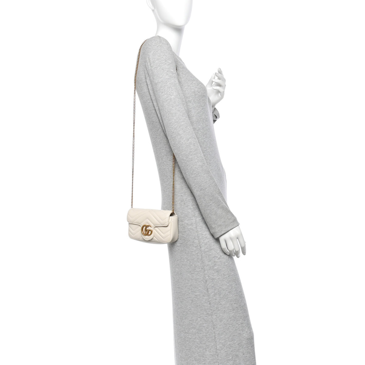 Gucci Calfskin Matelasse Super Mini GG Marmont Shoulder Bag White 2 of 14