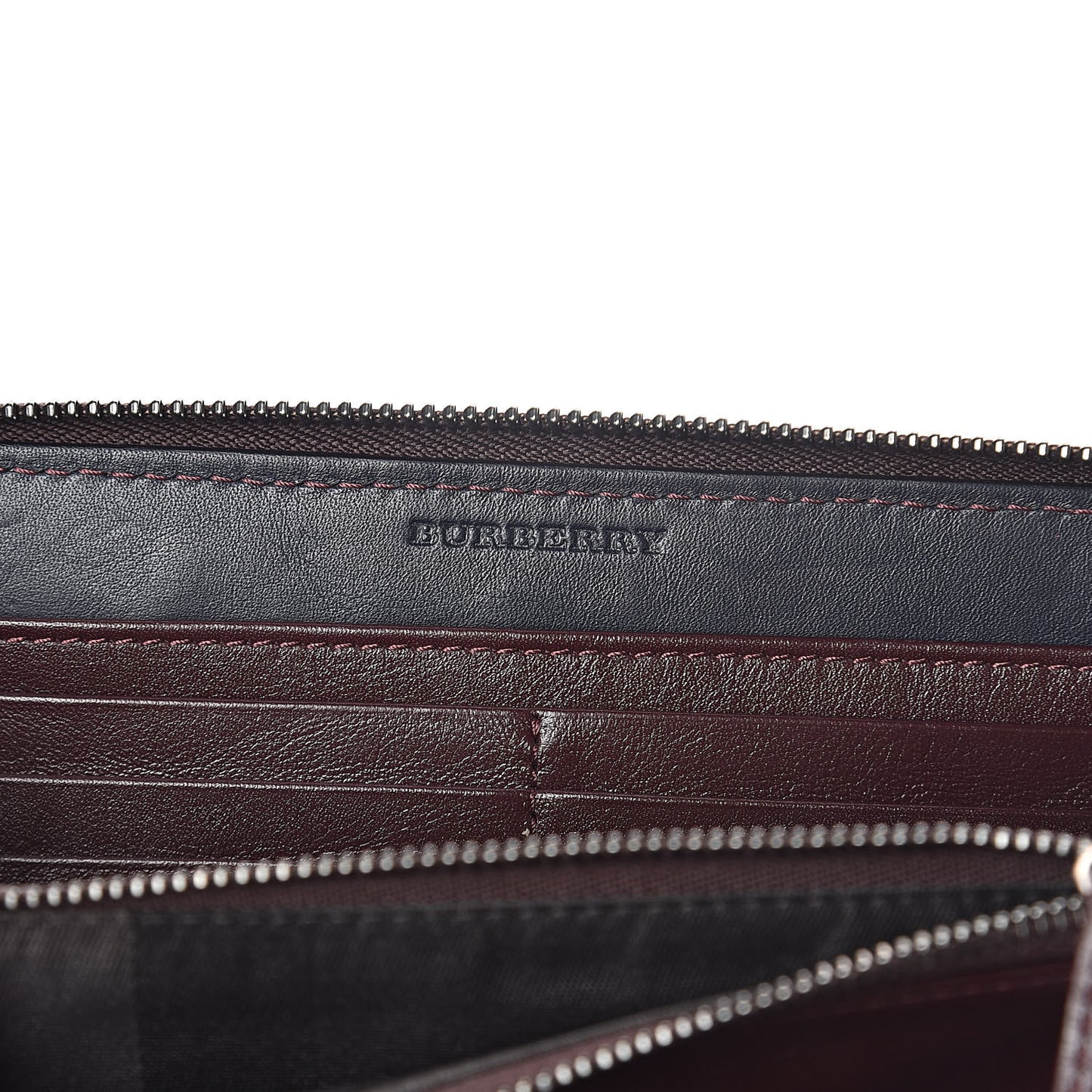 Calfskin Zip Around Wallet Burgundy Blue