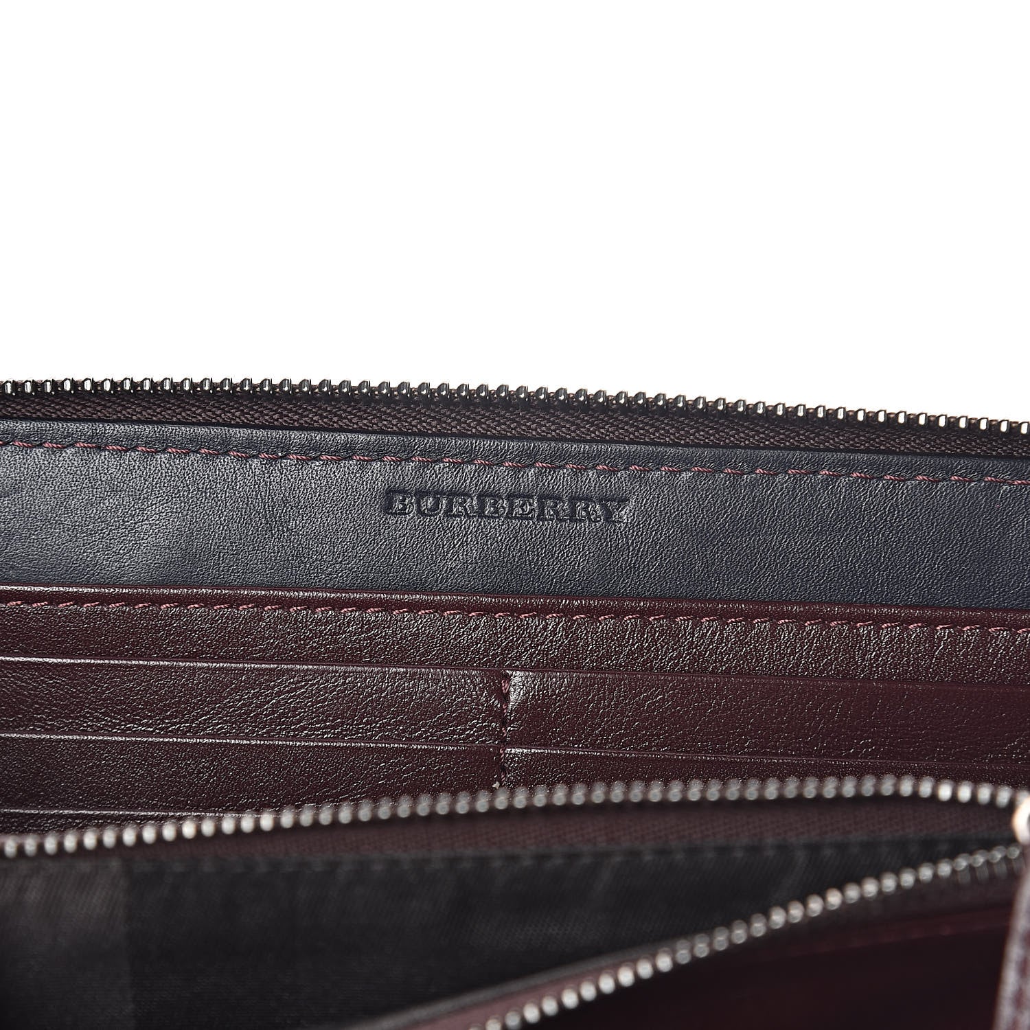 Burberry Calfskin Zip Around Wallet Burgundy Blue 6 of 7