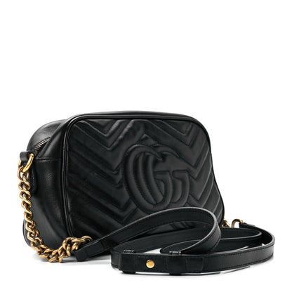 Gucci Calfskin Matelasse Small GG Marmont Chain Shoulder Bag Black 3 of 12