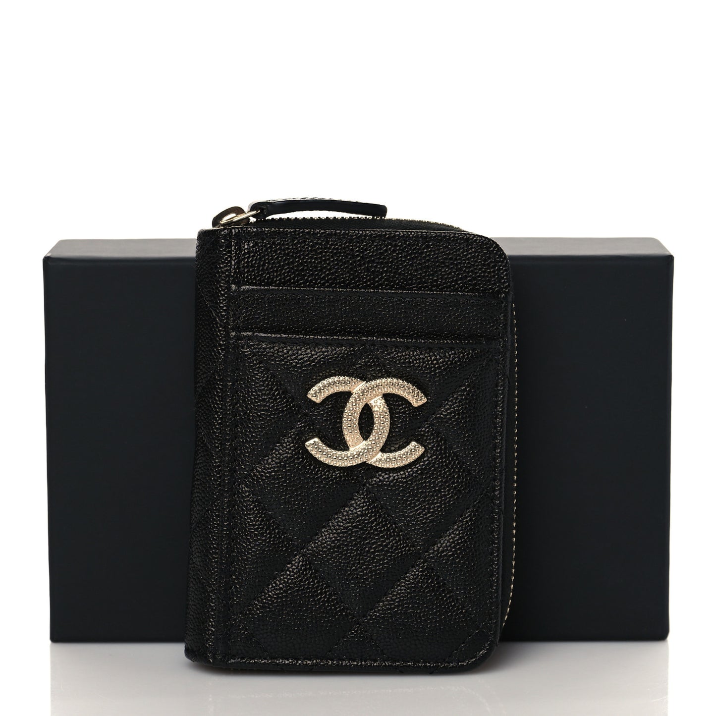 Caviar Quilted Studded CC Zip Card Holder Black