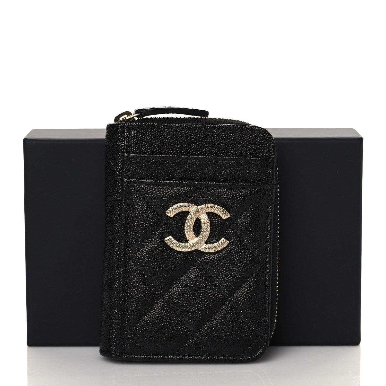 Chanel Caviar Quilted Studded CC Zip Card Holder Black 9 of 9