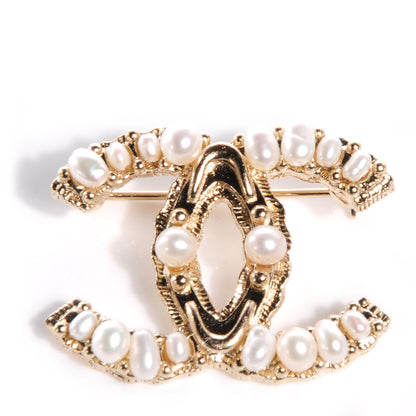 Chanel Irregular Pearl CC Brooch Pin Light Gold 1 of 4