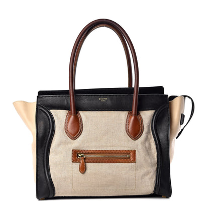 Celine Calfskin Linen Tri-Color Shoulder Luggage Beige 1 of 16