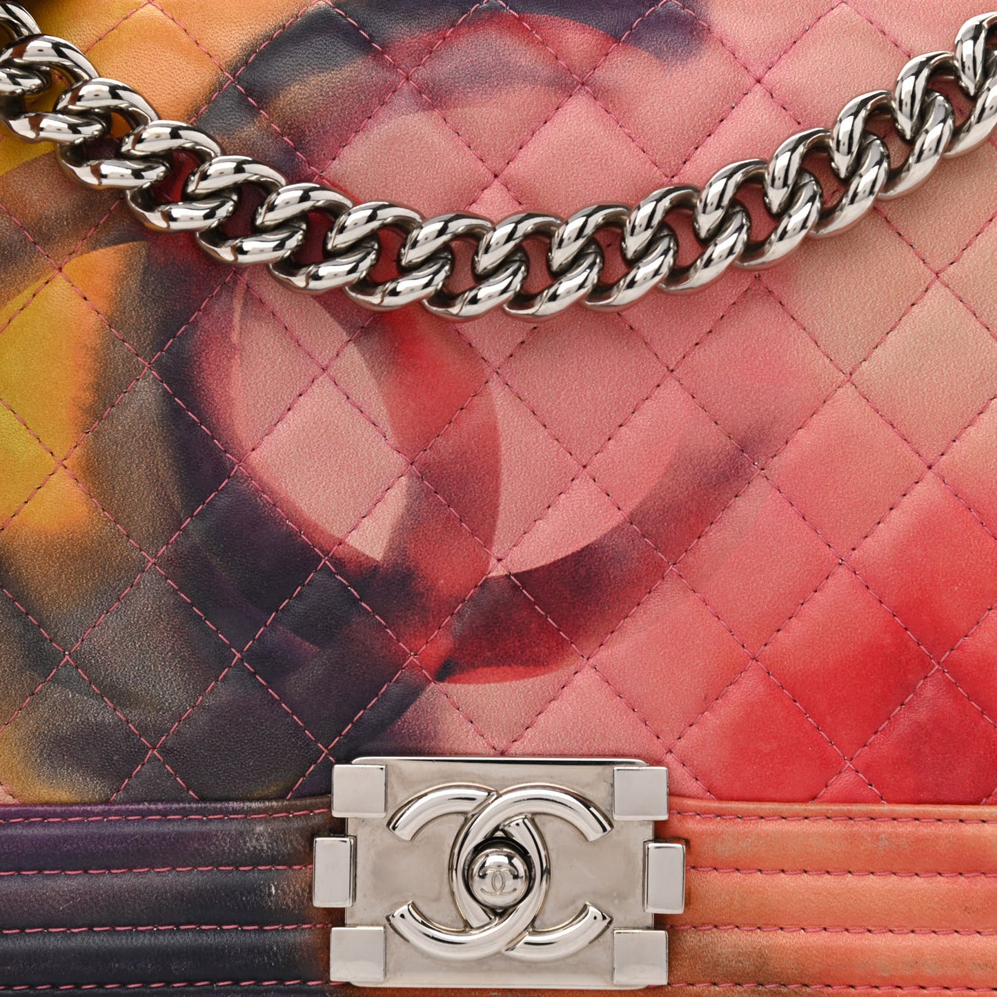 Printed Lambskin Quilted Medium Flower Power Boy Flap
