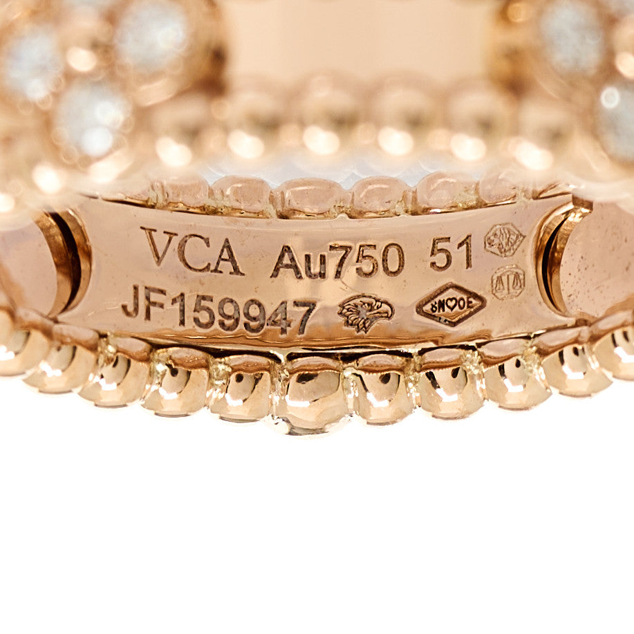 18K Rose Gold Diamond Sweet Perlee Clovers Ring 51 5.75