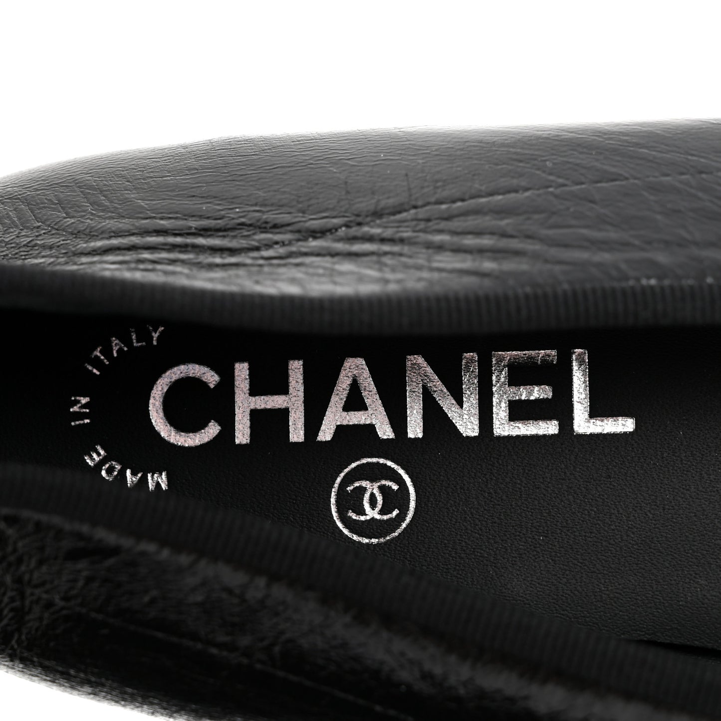 Crumpled Shiny Lambskin Cap Toe CC Ballerina Flats 39 Black White
