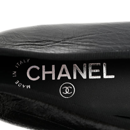 Chanel Crumpled Shiny Lambskin Cap Toe CC Ballerina Flats 39 Black White 8 of 9