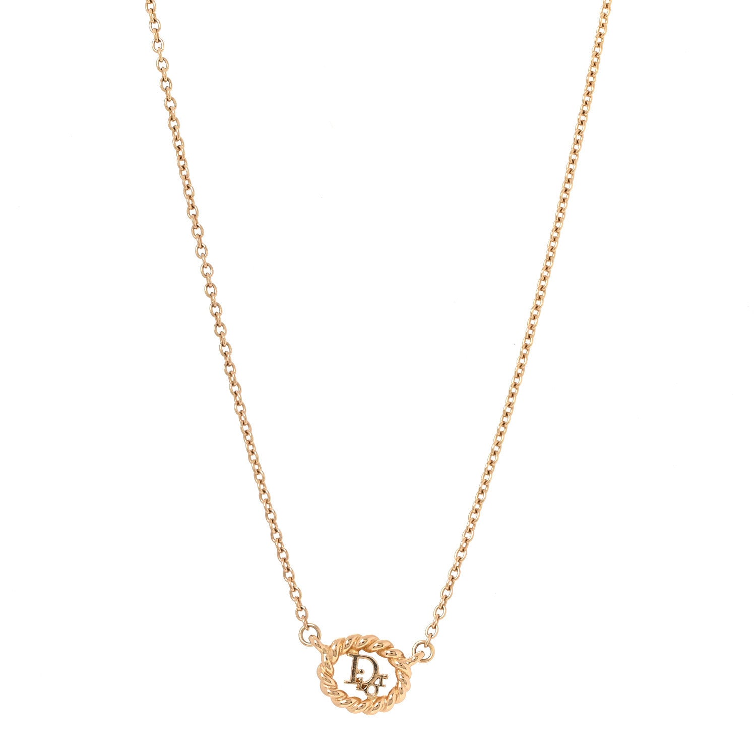 Christian Dior Metal CD Logo Round Pendant Necklace Gold 1 of 4