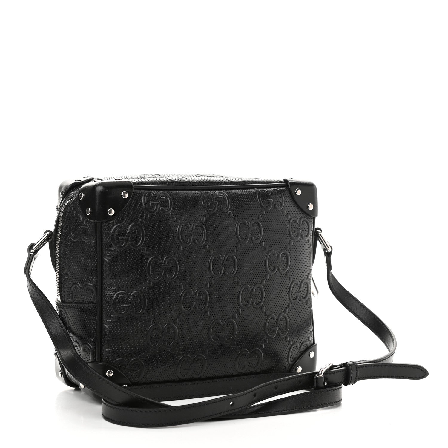 Gucci Calfskin GG Tennis Embossed Square Messenger Bag Black 3 of 14