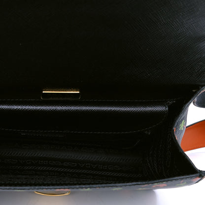 Prada Saffiano Palm Tree Print Shoulder Bag Black 4 of 4