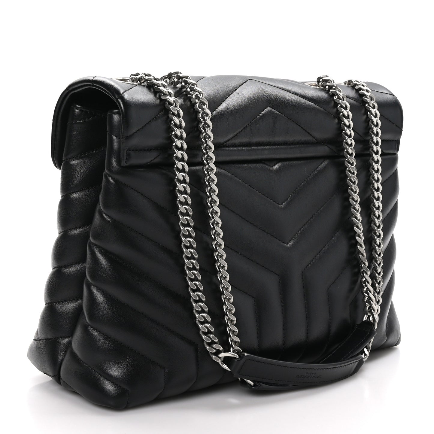 Calfskin Y Quilted Monogram Medium Loulou Chain Satchel Black