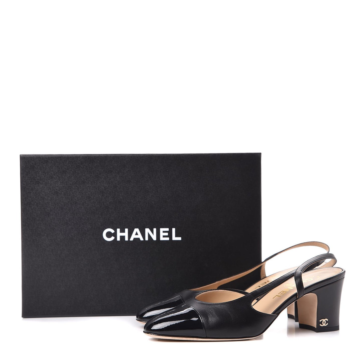 Lambskin Patent Cap Toe CC Slingback Sandals 38 Black