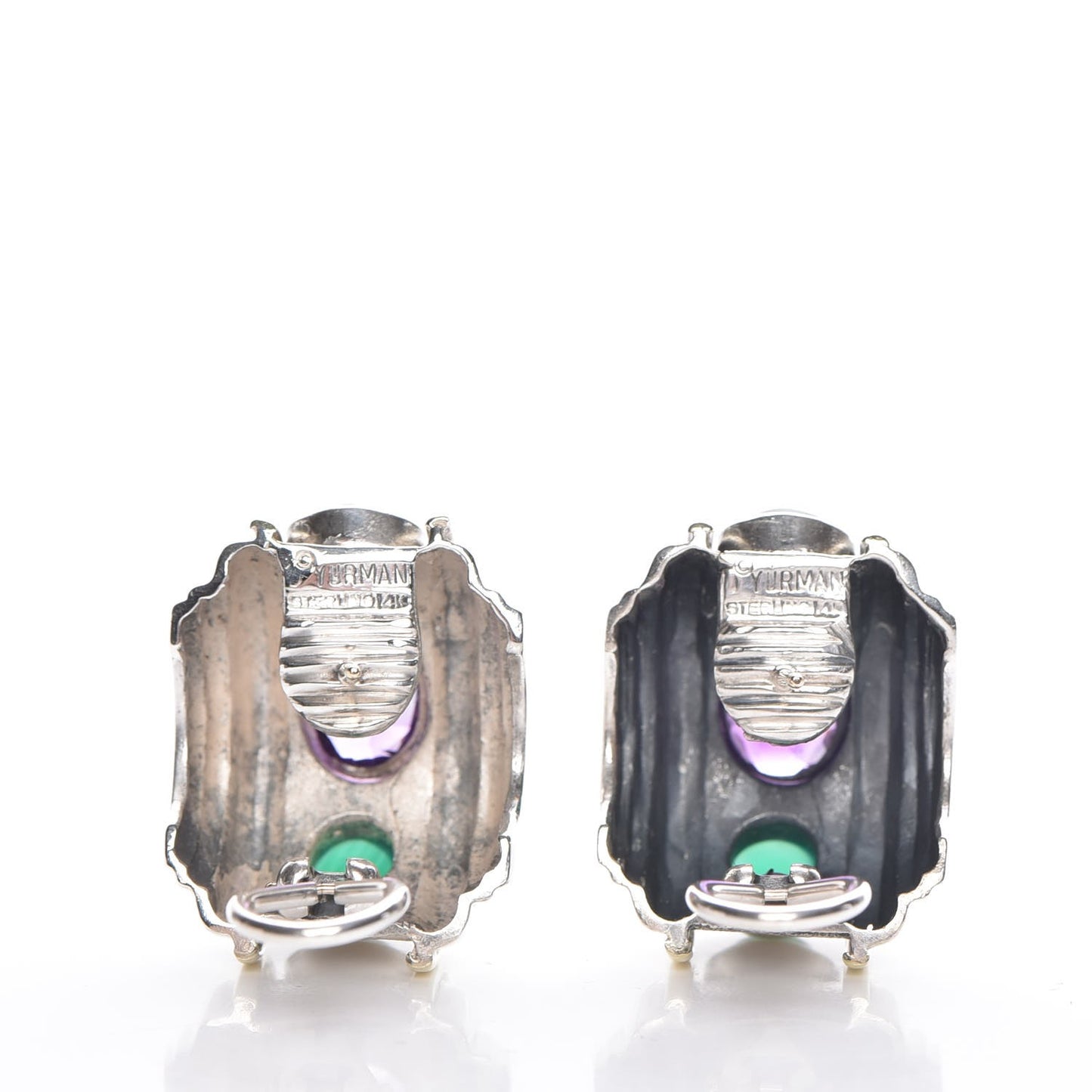 Sterling Silver 14K Yellow Gold Amethyst Green Onyx Renaissance Earrings