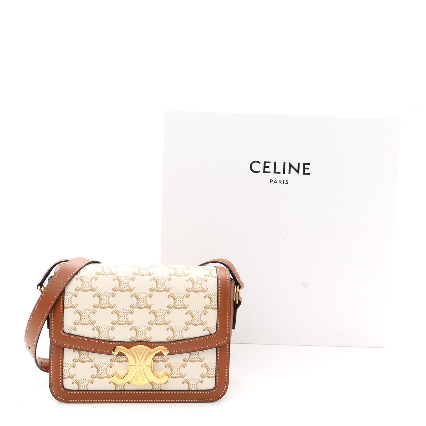 Calfskin Triomphe Canvas Teen Triomphe Bag White