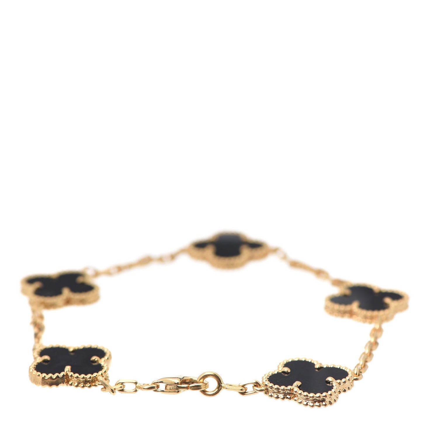18K Yellow Gold Black Onyx 5 Motifs Vintage Alhambra Bracelet