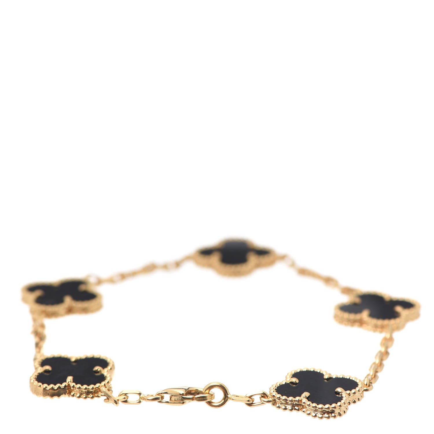 Van Cleef & Arpels 18K Yellow Gold Black Onyx 5 Motifs Vintage Alhambra Bracelet 3 of 6