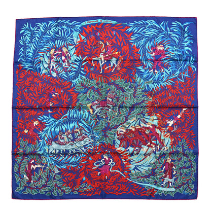 Hermes Silk La Promenade de Platon Scarf 90 Indigo Rouge Turquoise 1 of 5