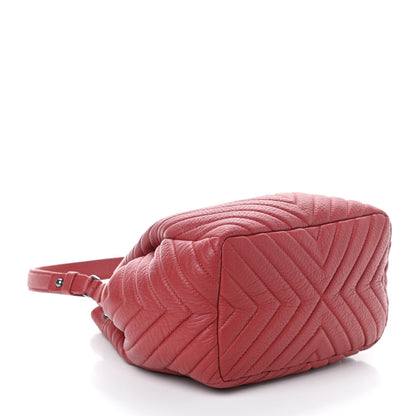 Chanel Deerskin Chevron Small CC Chain Bucket Drawstring Bag Red 4 of 10
