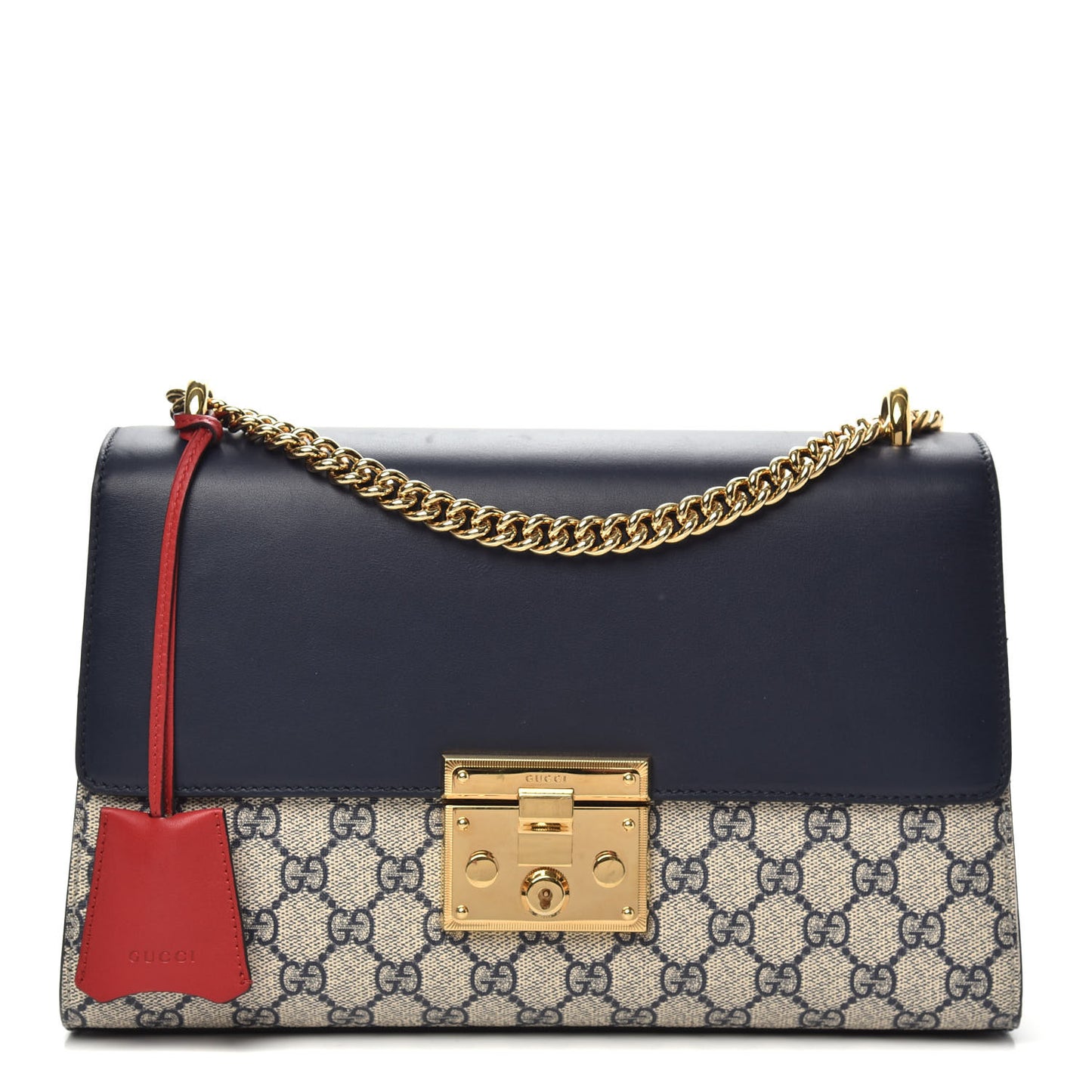GG Supreme Monogram Calfskin Medium Padlock Shoulder Bag Beige Blue Mystic White Hibiscus Red