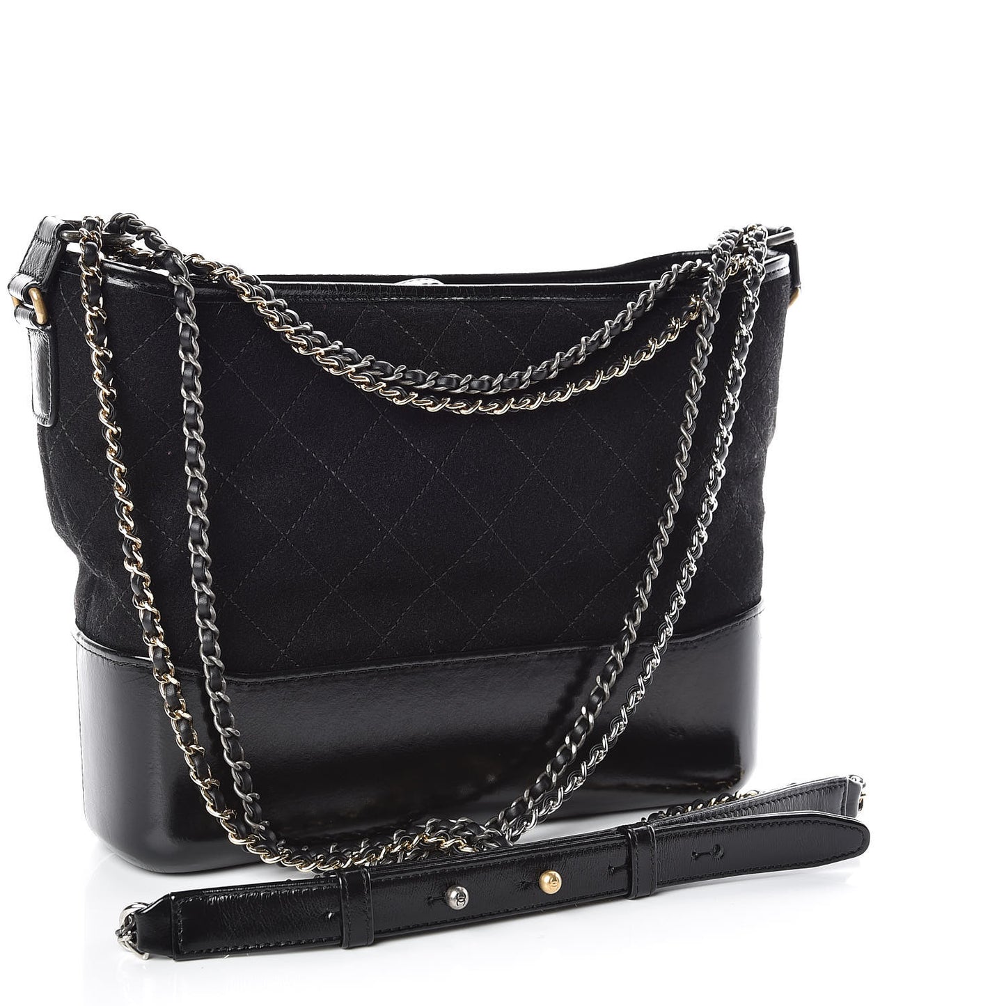 Felt Calfskin Quilted Medium Gabrielle Hobo Black