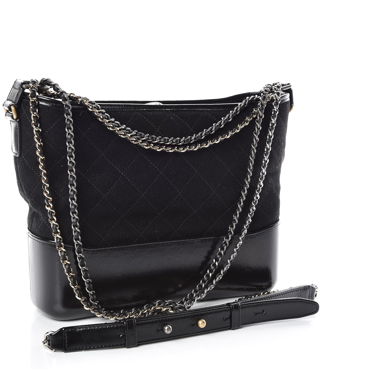 Chanel Felt Calfskin Quilted Medium Gabrielle Hobo Black 3 of 11