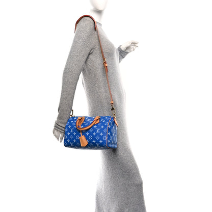 Louis Vuitton Calfskin Monogram Speedy P9 Bandouliere 25 Blue 2 of 10