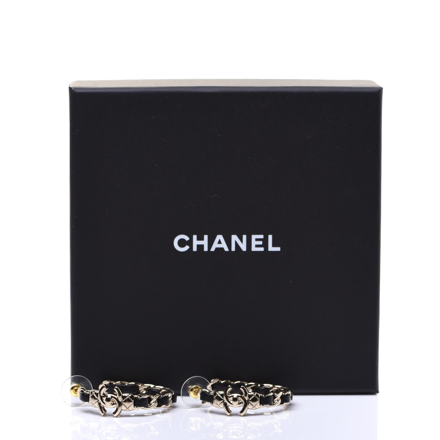 Lambskin CC Turnlock Chain Hoop Earrings Gold Black