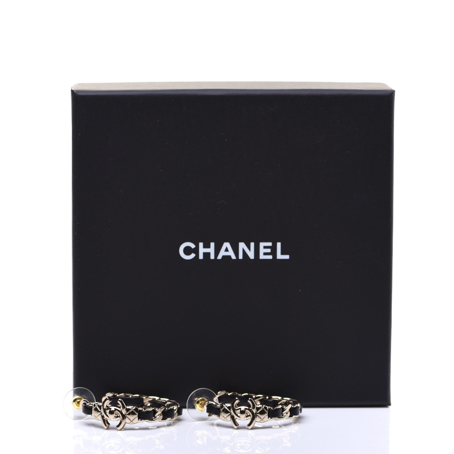Chanel Lambskin CC Turnlock Chain Hoop Earrings Gold Black 7 of 7