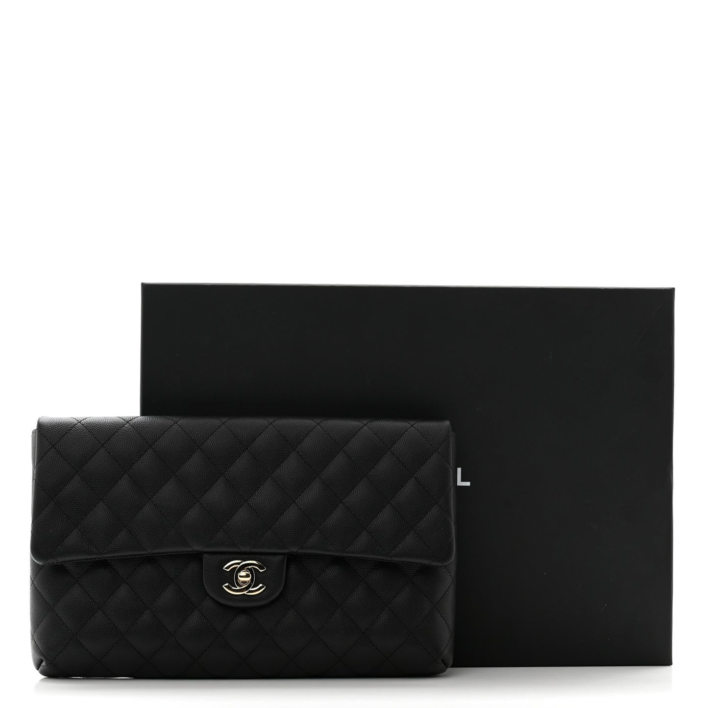 Caviar Quilted Flap Clutch Black
