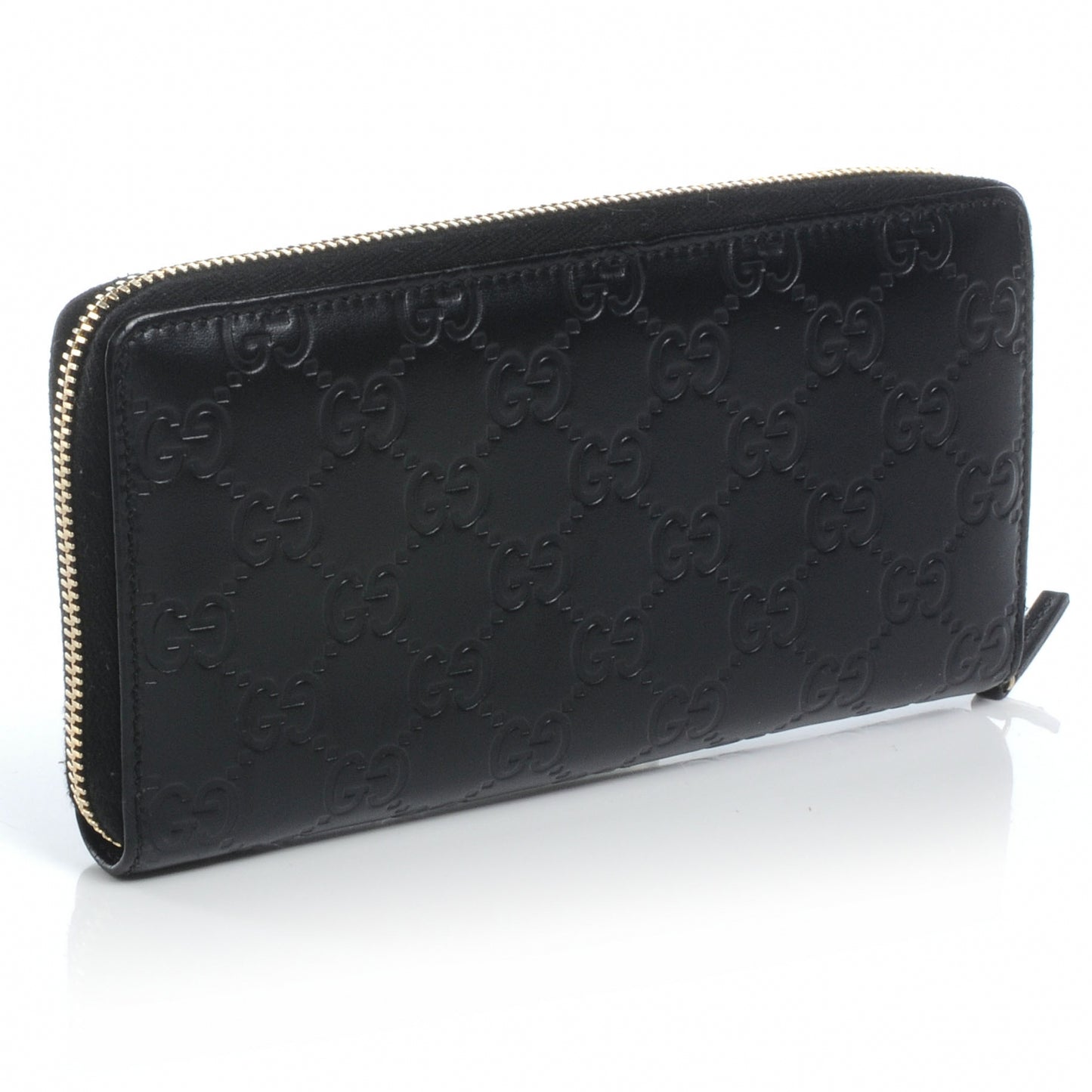 Guccissima Margaux Calfskin Metal Bar Zip Around Wallet Black
