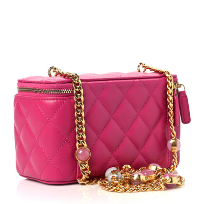 Chanel Lambskin Resin Quilted Vanity Case With Chain Fuchsia 2 of 8