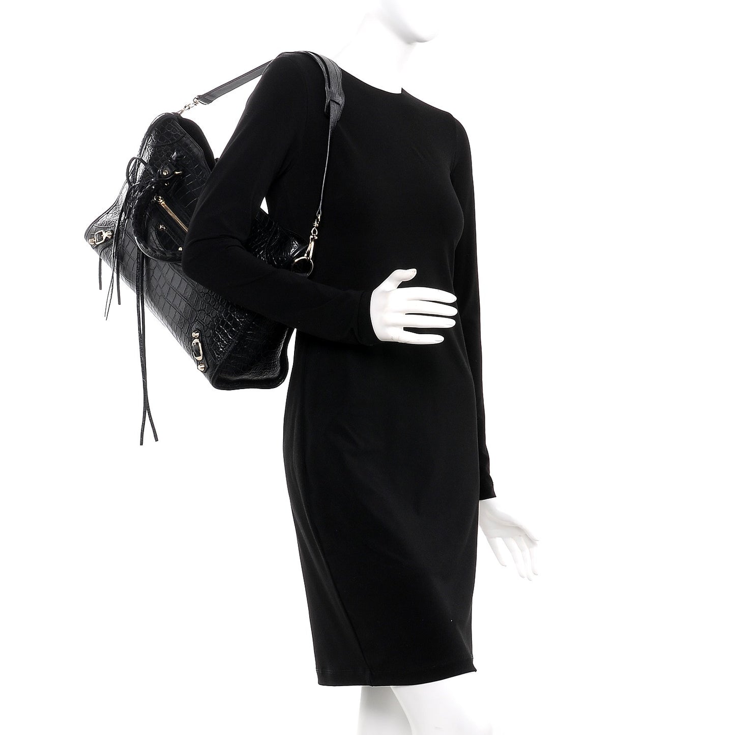 Calfskin Crocodile Embossed Classic Hardware City Black